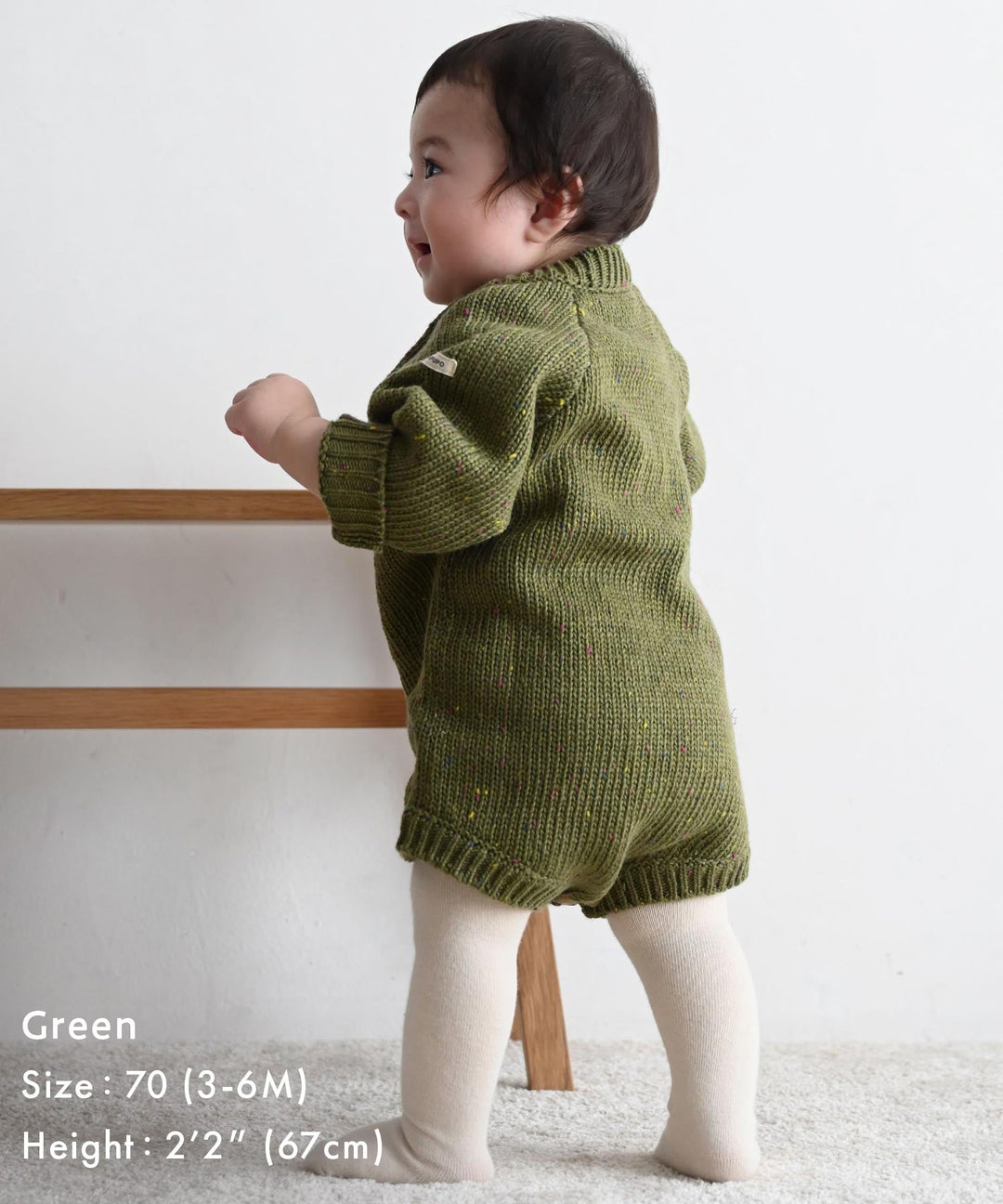 Long-Sleeve Color Nep Knit Romper