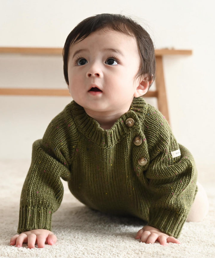 Long-Sleeve Color Nep Knit Romper