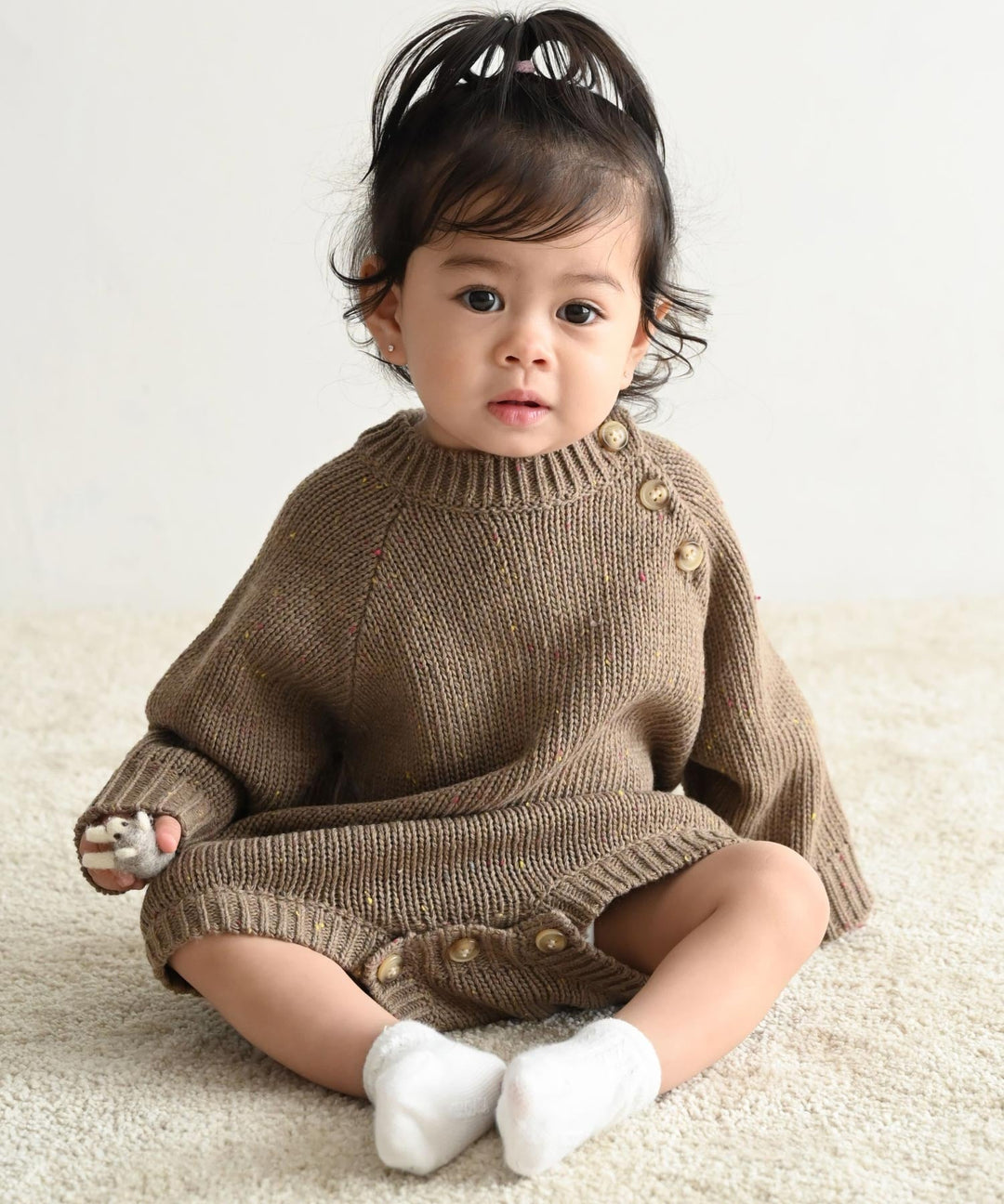 Long-Sleeve Color Nep Knit Romper