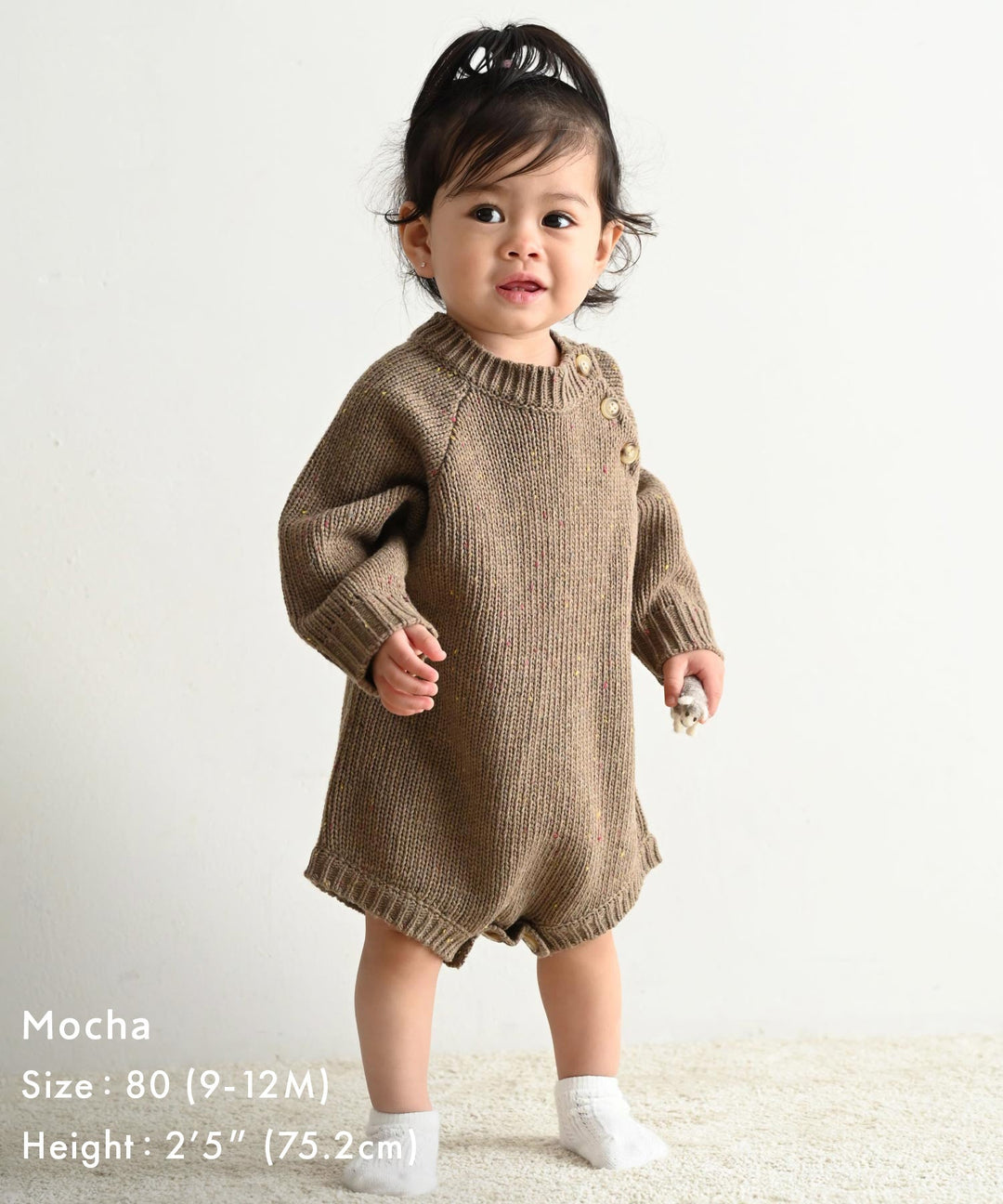 Long-Sleeve Color Nep Knit Romper