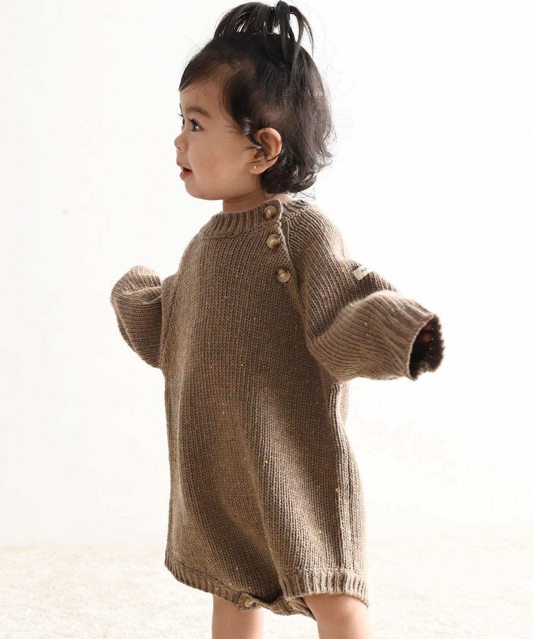 Long-Sleeve Color Nep Knit Romper