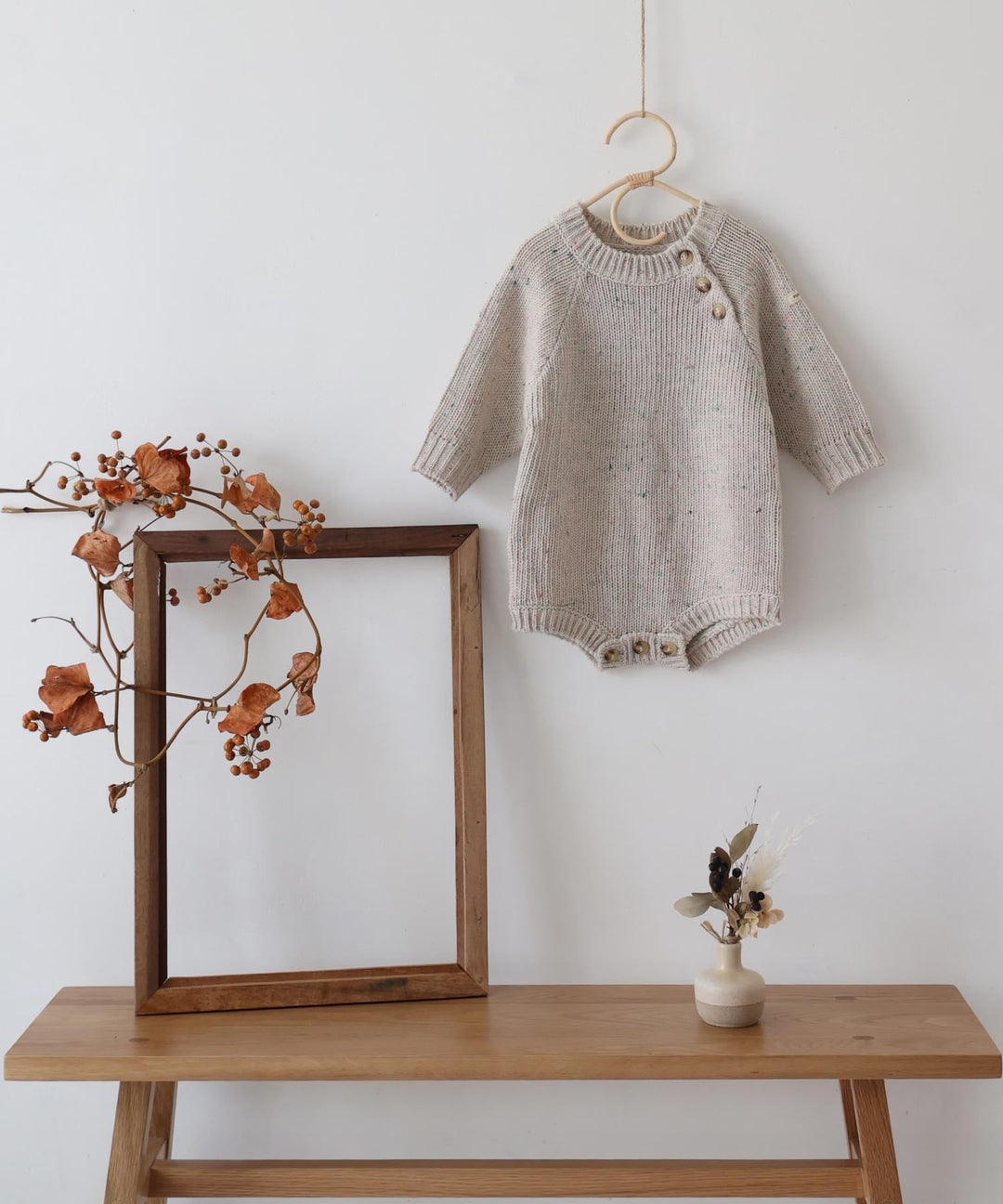 Long-Sleeve Color Nep Knit Romper