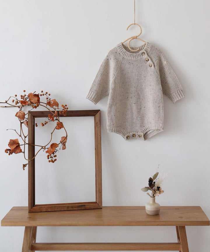 Long-Sleeve Color Nep Knit Romper