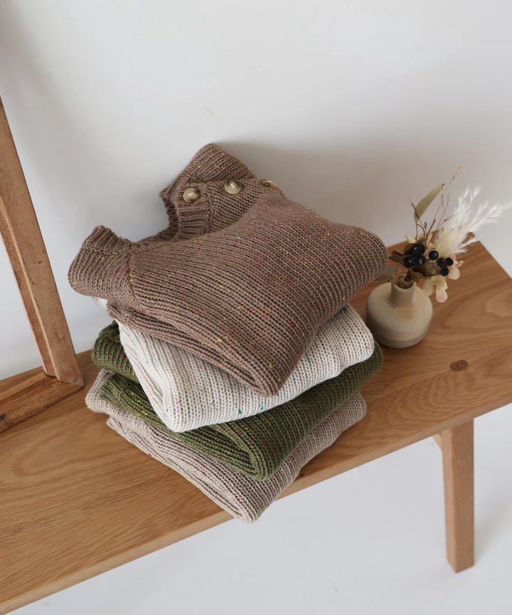 Long-Sleeve Color Nep Knit Romper