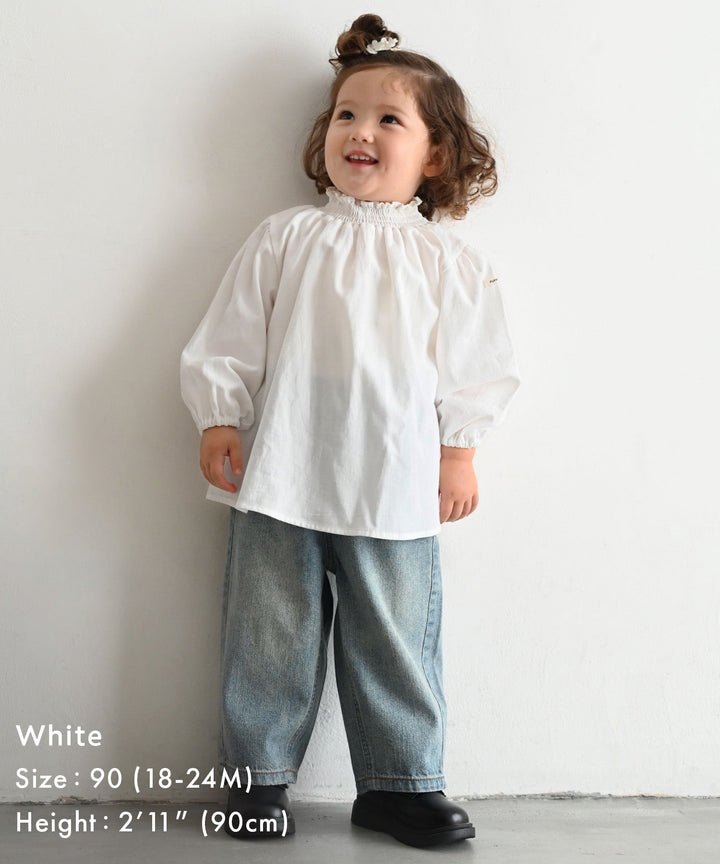 Shirred Puff-Sleeve Blouse