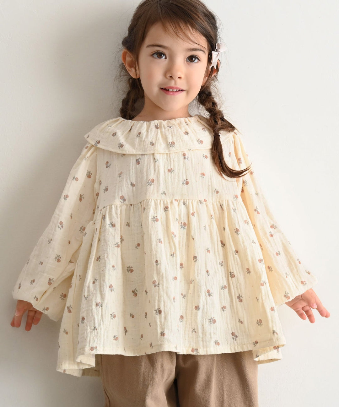 Double Gauze Blouse with Frilled Collar