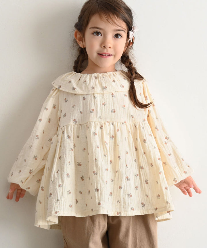 Double Gauze Blouse with Frilled Collar