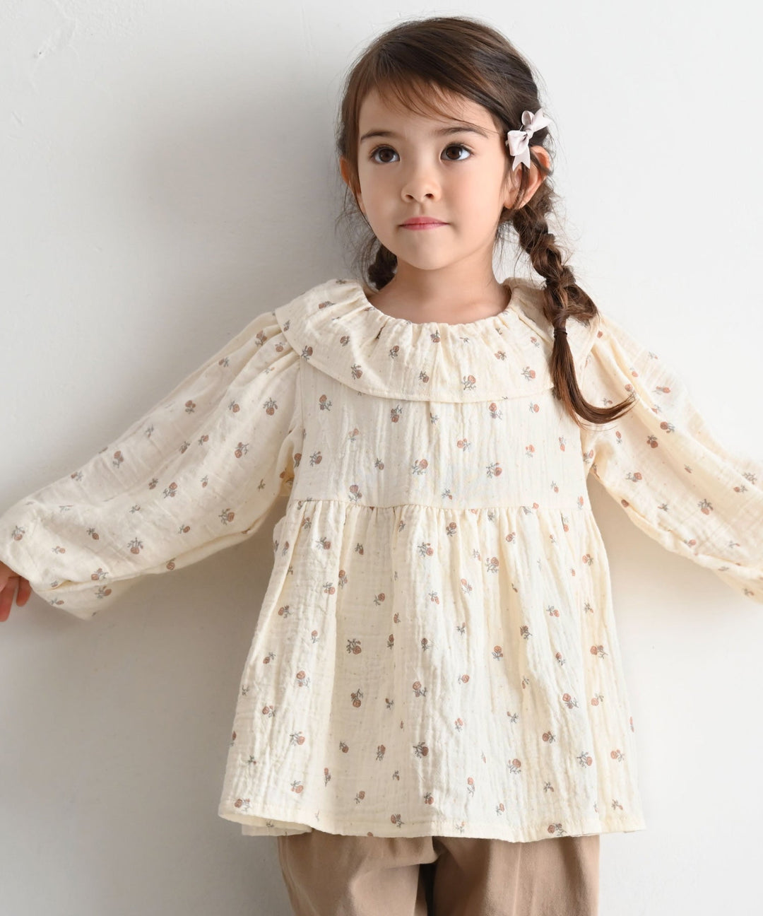 Double Gauze Blouse with Frilled Collar