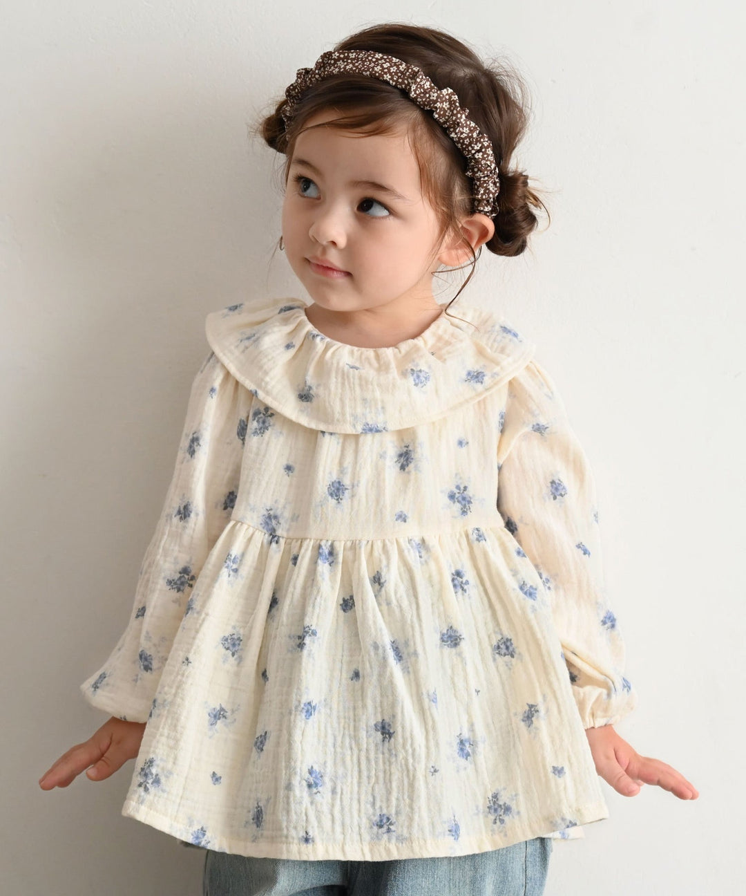 Double Gauze Blouse with Frilled Collar