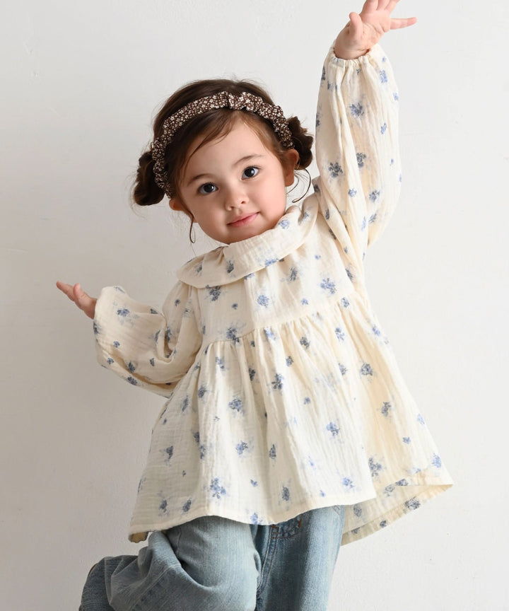 Double Gauze Blouse with Frilled Collar