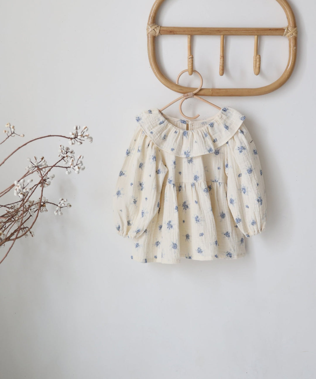 Double Gauze Blouse with Frilled Collar