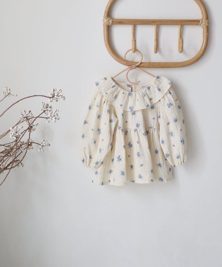 Double Gauze Blouse with Frilled Collar