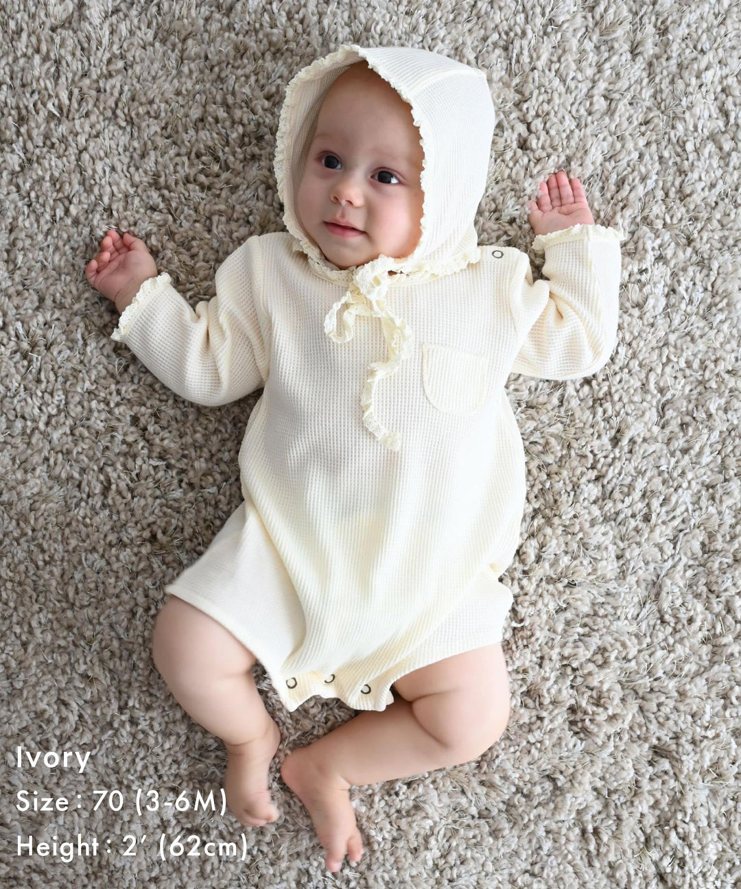 Long-Sleeve Waffle Romper with Bonnet