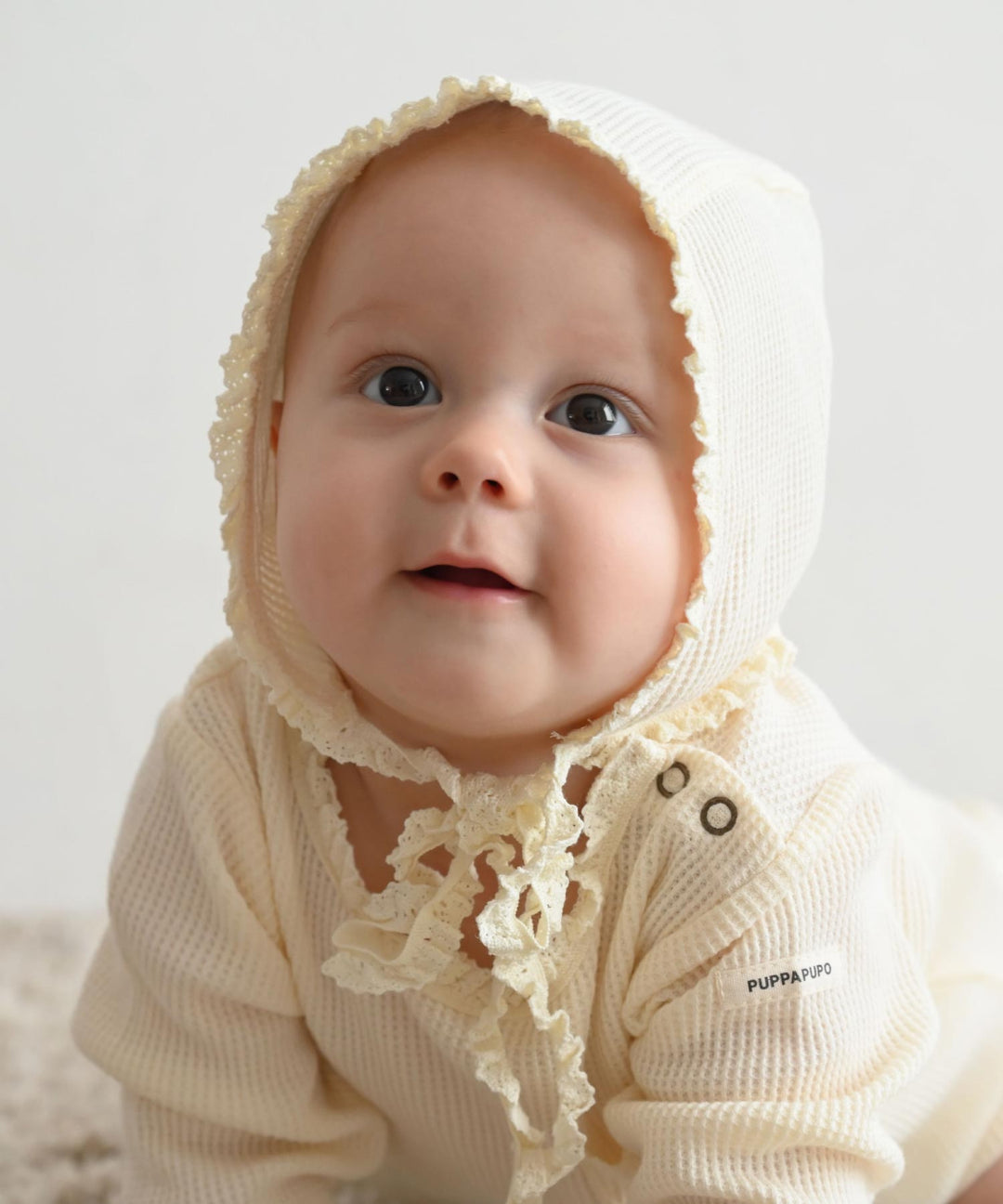 Long-Sleeve Waffle Romper with Bonnet