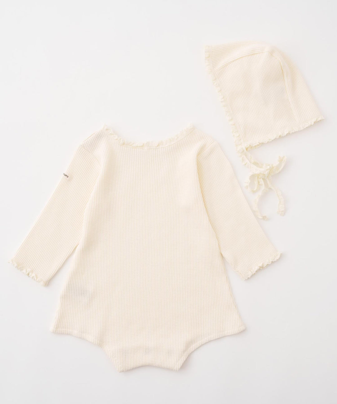 Long-Sleeve Waffle Romper with Bonnet