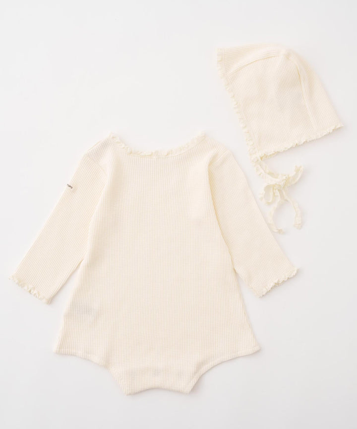 Long-Sleeve Waffle Romper with Bonnet