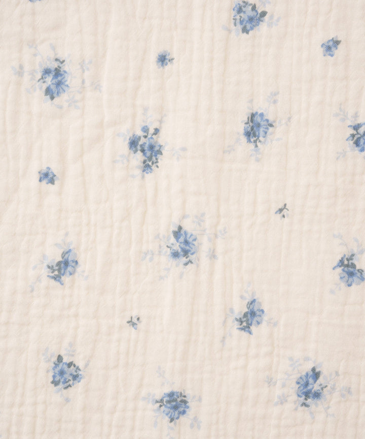 Shirred Puff-Sleeve Double Gauze Long-Sleeve Romper