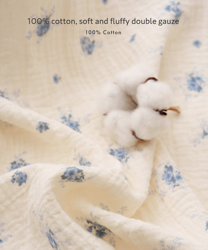 Shirred Puff-Sleeve Double Gauze Long-Sleeve Romper