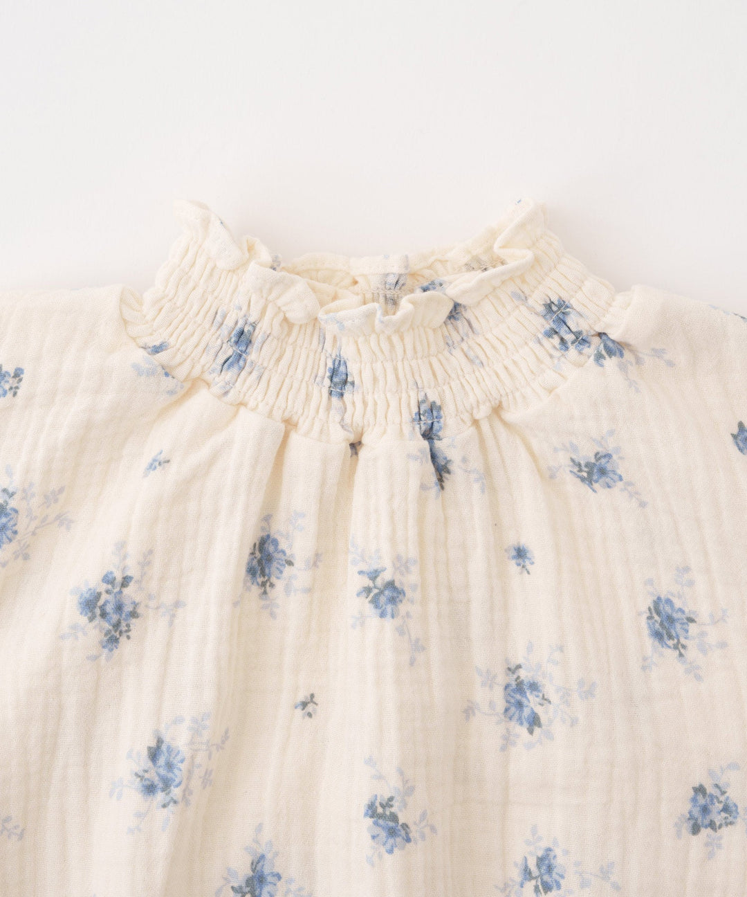 Shirred Puff-Sleeve Double Gauze Long-Sleeve Romper