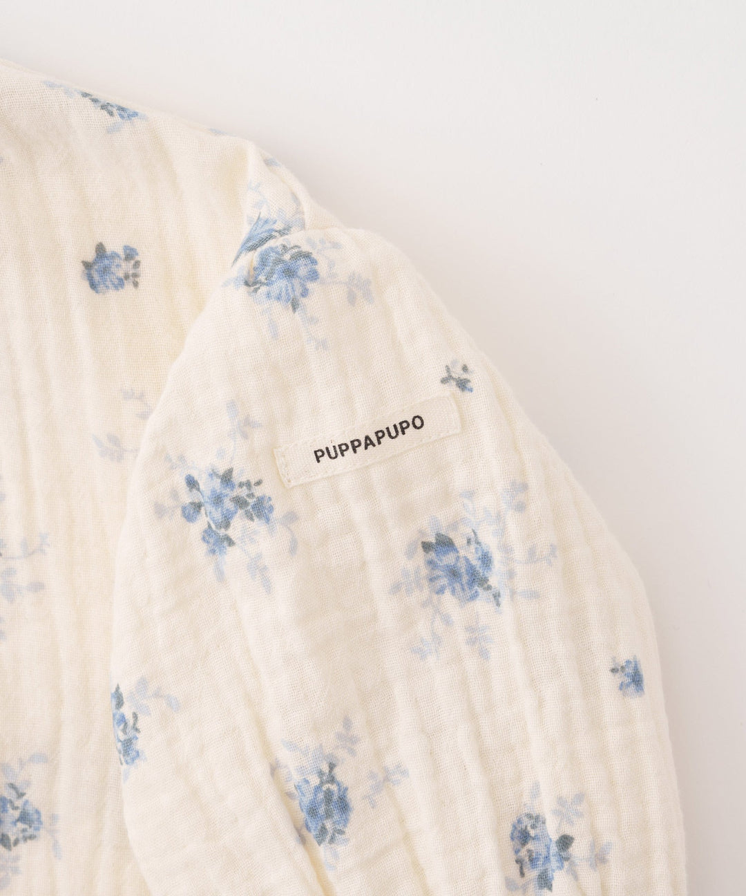 Shirred Puff-Sleeve Double Gauze Long-Sleeve Romper