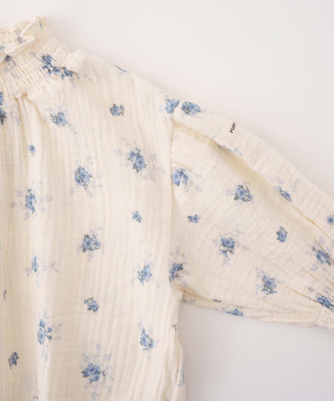 Shirred Puff-Sleeve Double Gauze Long-Sleeve Romper