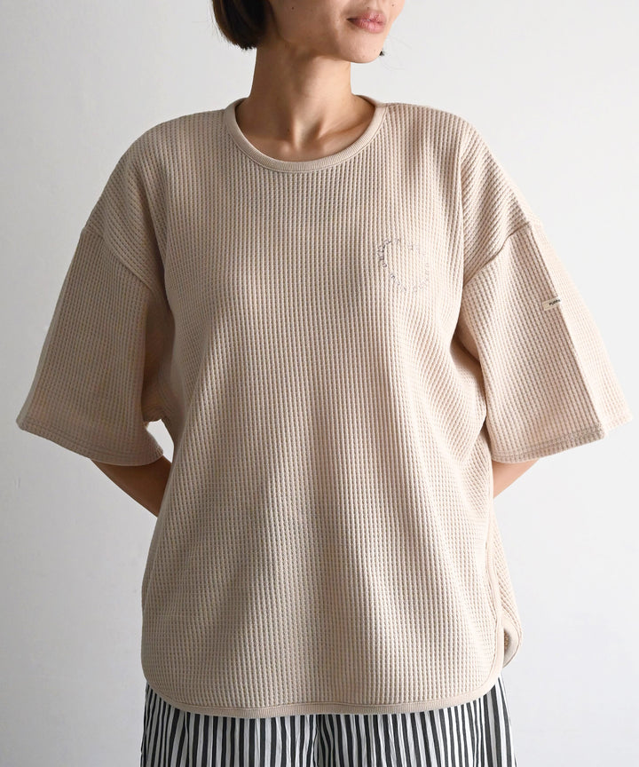 羅紋圓 નીચે 短袖格子 T 恤