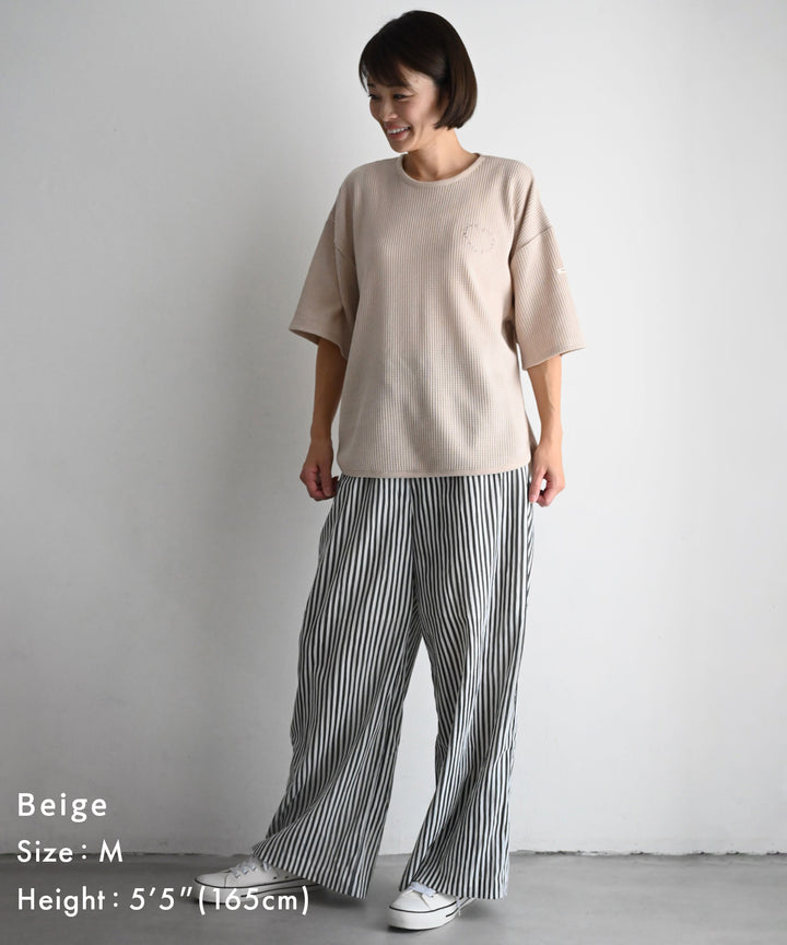 羅紋圓 નીચે 短袖格子 T 恤