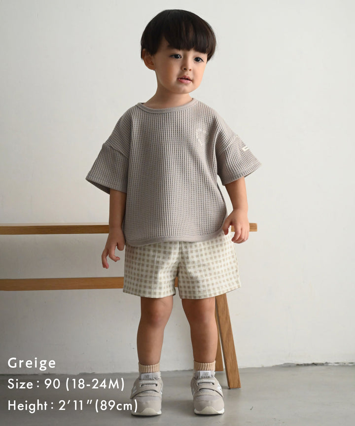 羅紋圓 નીચે 短袖格子 T 恤