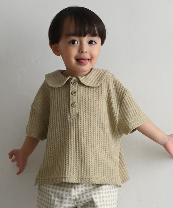 Sailor-Collar Short-Sleeve Knit T-Shirt