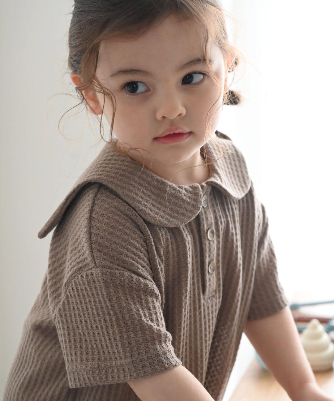 Sailor-Collar Short-Sleeve Knit T-Shirt