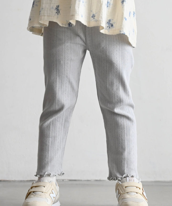 Pointelle Ribbed Lettuce-Hem Leggings