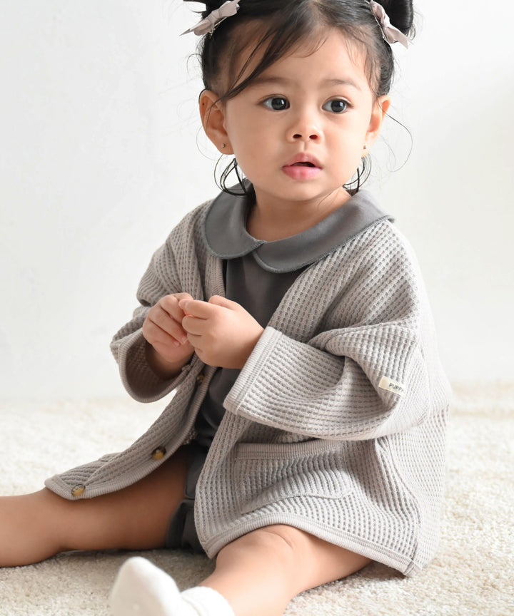 Loose-Fit Waffle Knit Cardigan