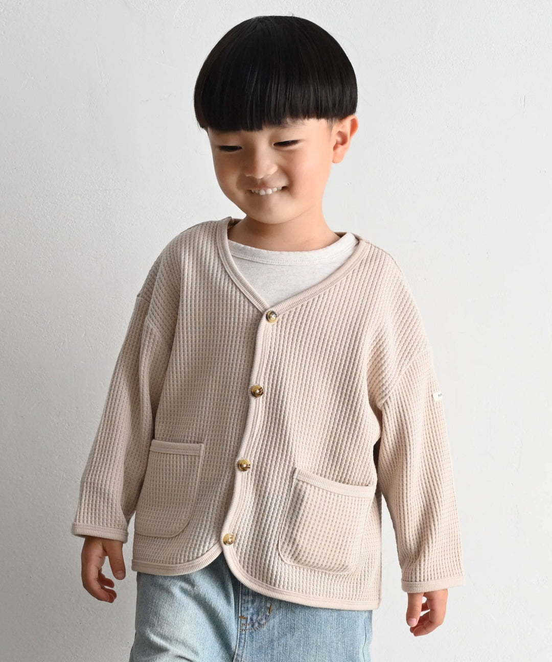 Loose-Fit Waffle Knit Cardigan