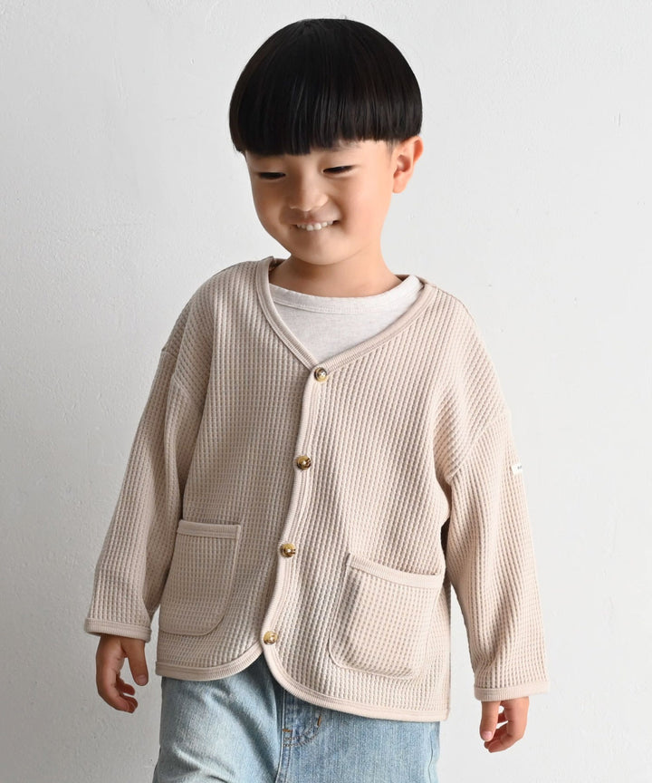 Loose-Fit Waffle Knit Cardigan