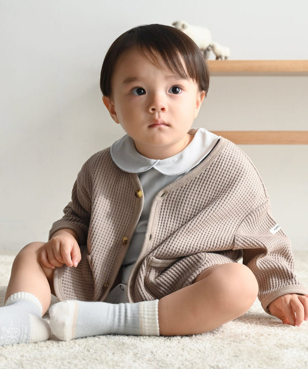 Loose-Fit Waffle Knit Cardigan