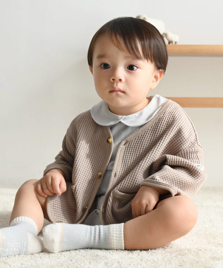 Loose-Fit Waffle Knit Cardigan