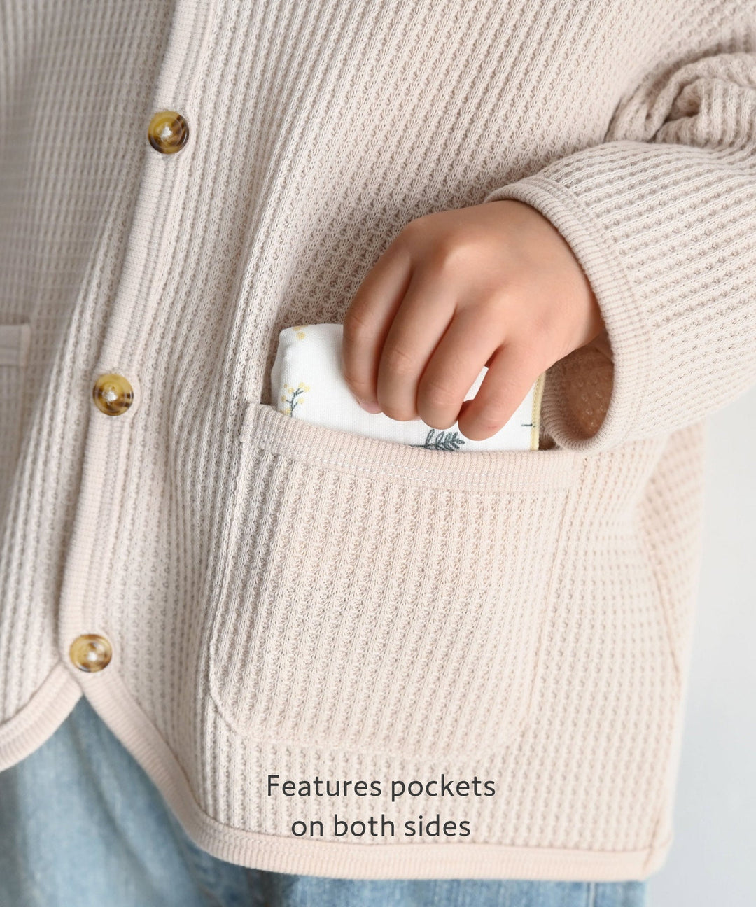 Loose-Fit Waffle Knit Cardigan