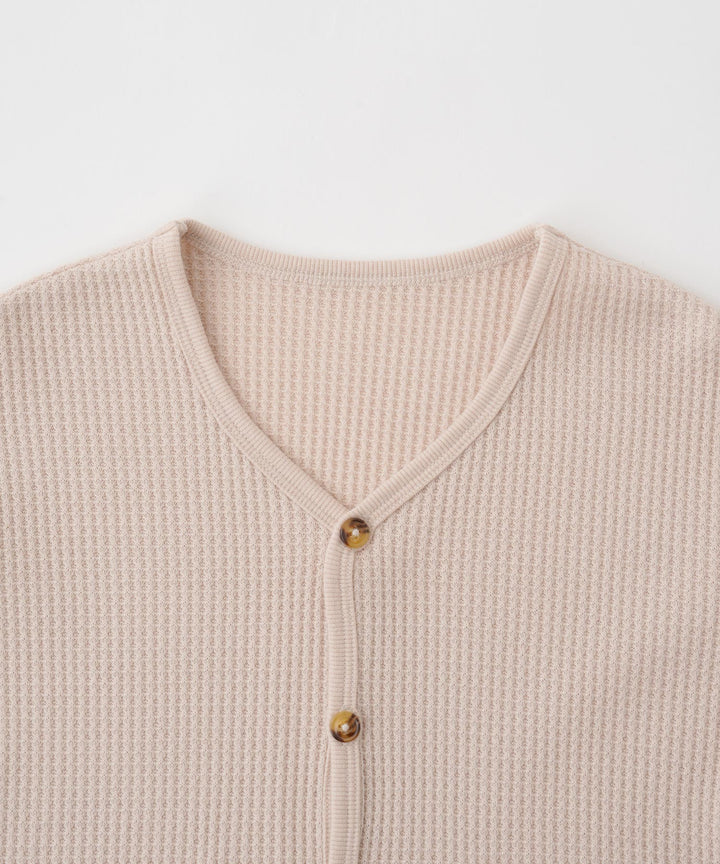 Loose-Fit Waffle Knit Cardigan