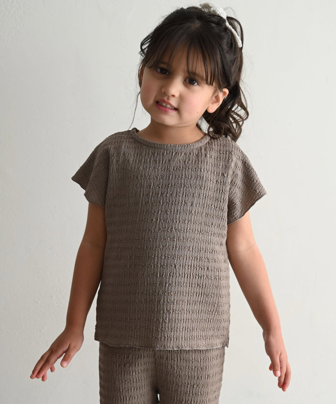 Cap-Sleeve Top & Pants Set (Textured Crepe Fabric)