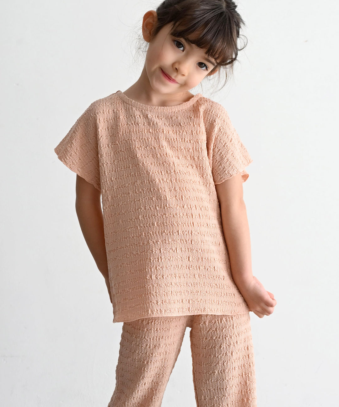 Cap-Sleeve Top & Pants Set (Textured Crepe Fabric)