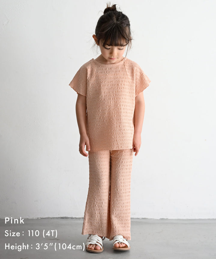 Cap-Sleeve Top & Pants Set (Textured Crepe Fabric)