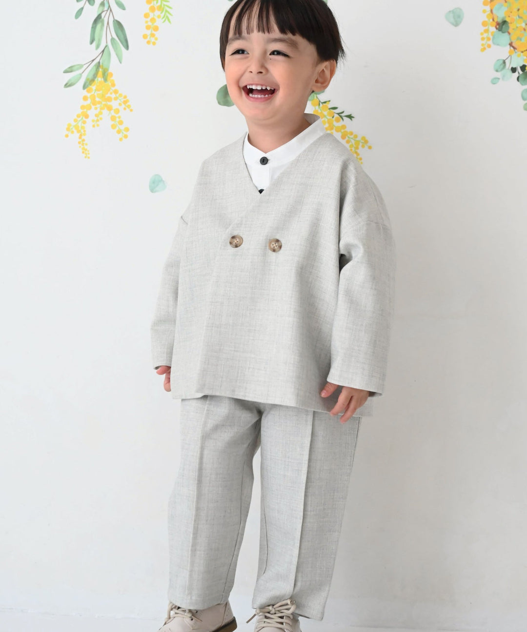 No-Collar Jacket & Slacks Set (Top and Bottom)