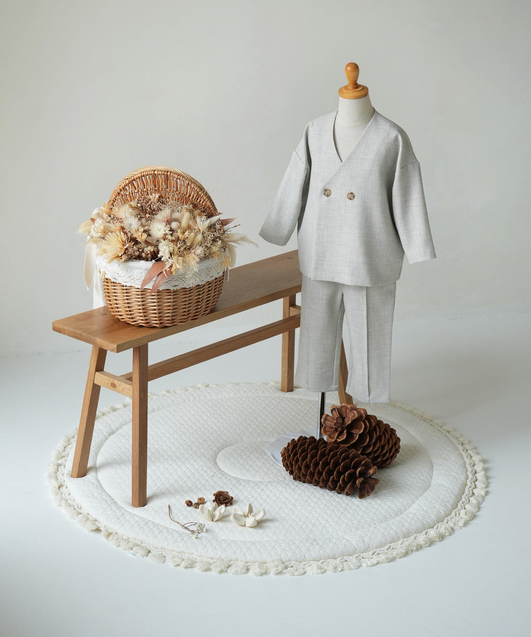 No-Collar Jacket & Slacks Set (Top and Bottom)