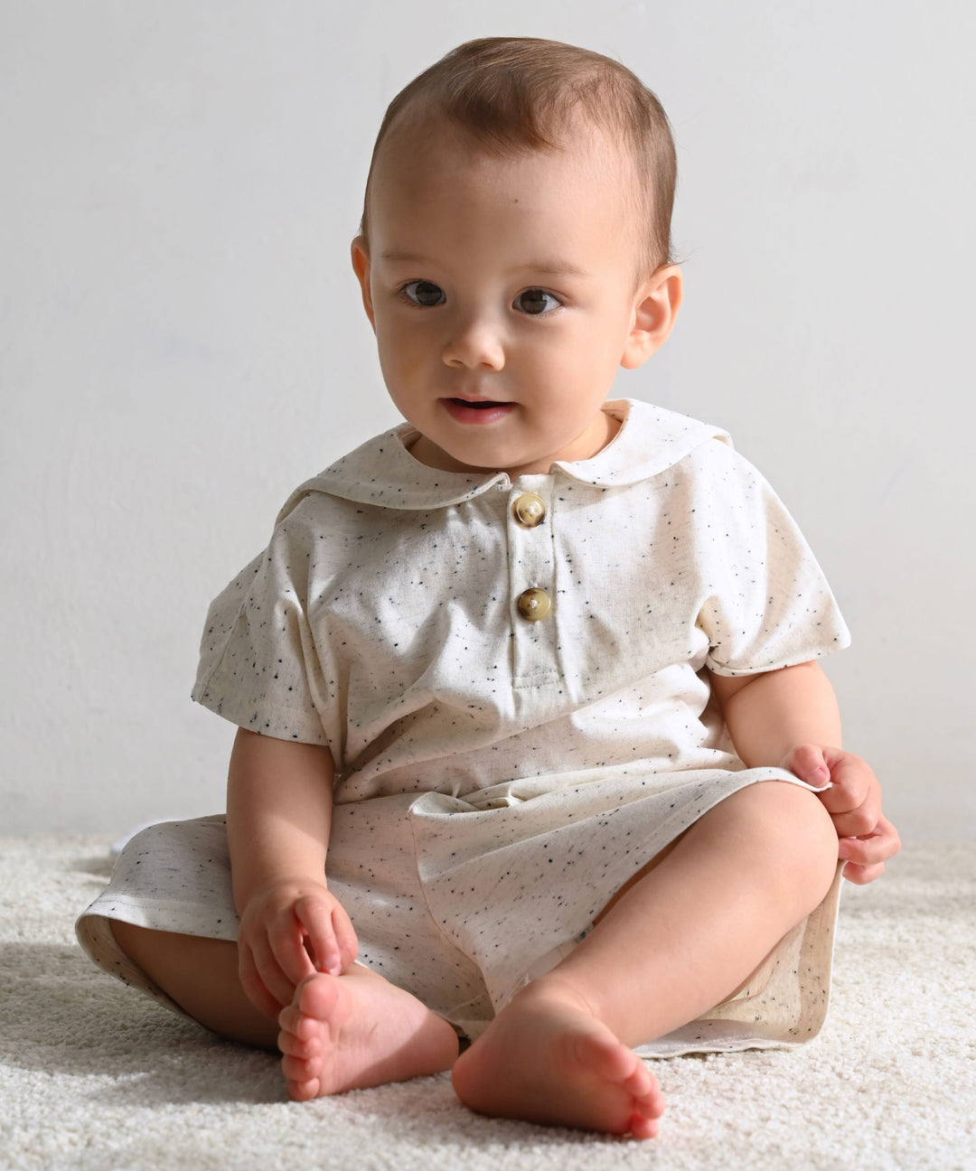 Sailor-Collar Short-Sleeve Shirt & Shorts Set (Nep Fabric)