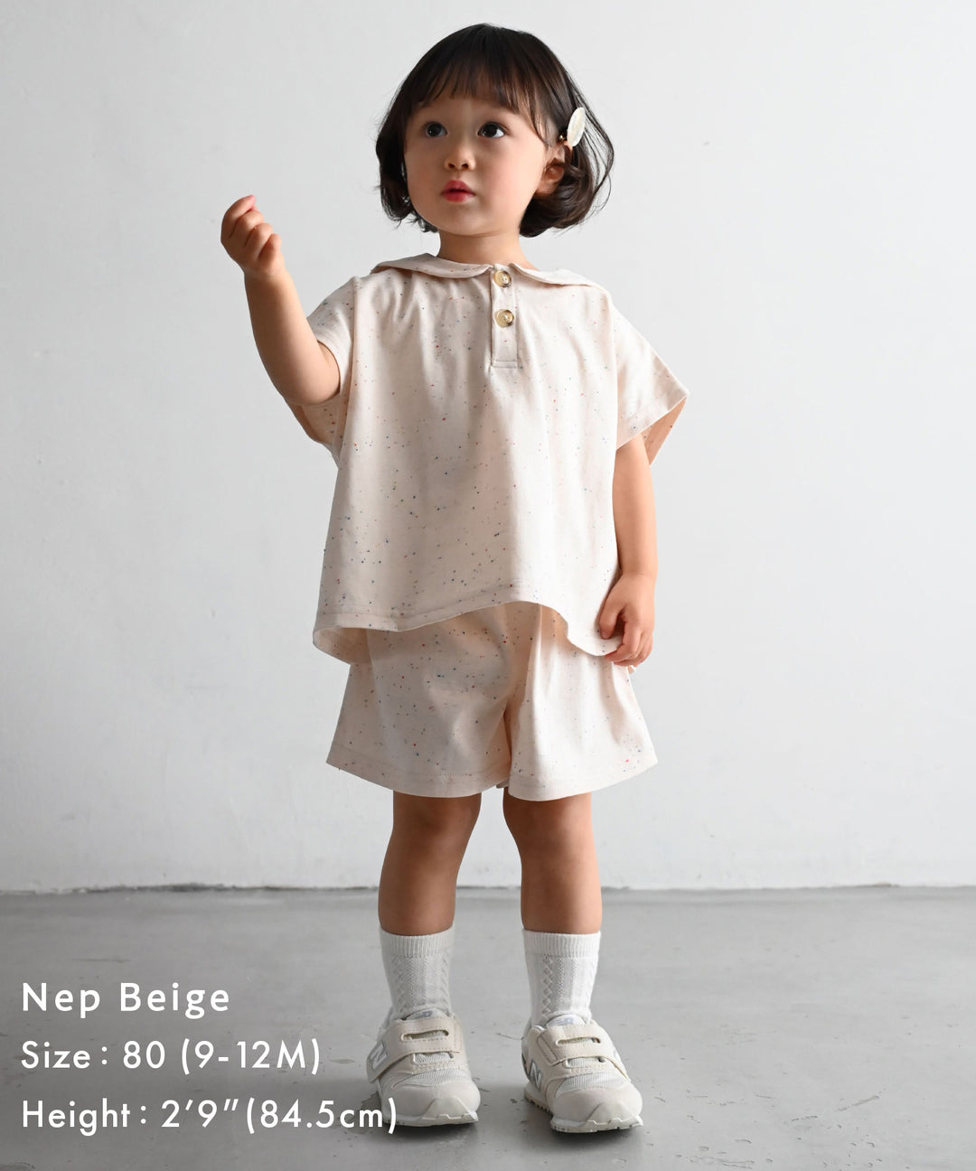 Sailor-Collar Short-Sleeve Shirt & Shorts Set (Nep Fabric)