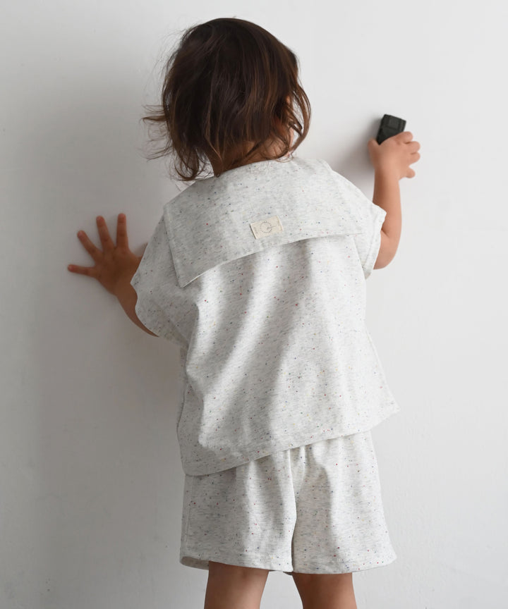 Sailor-Collar Short-Sleeve Shirt & Shorts Set (Nep Fabric)