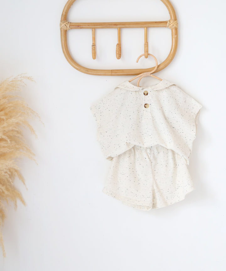 Sailor-Collar Short-Sleeve Shirt & Shorts Set (Nep Fabric)