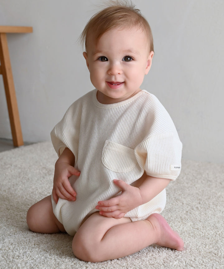 รอมเปอร์แขนสั้นผ้าวาฟเฟิล เนื้อผ้านุ่มเบา