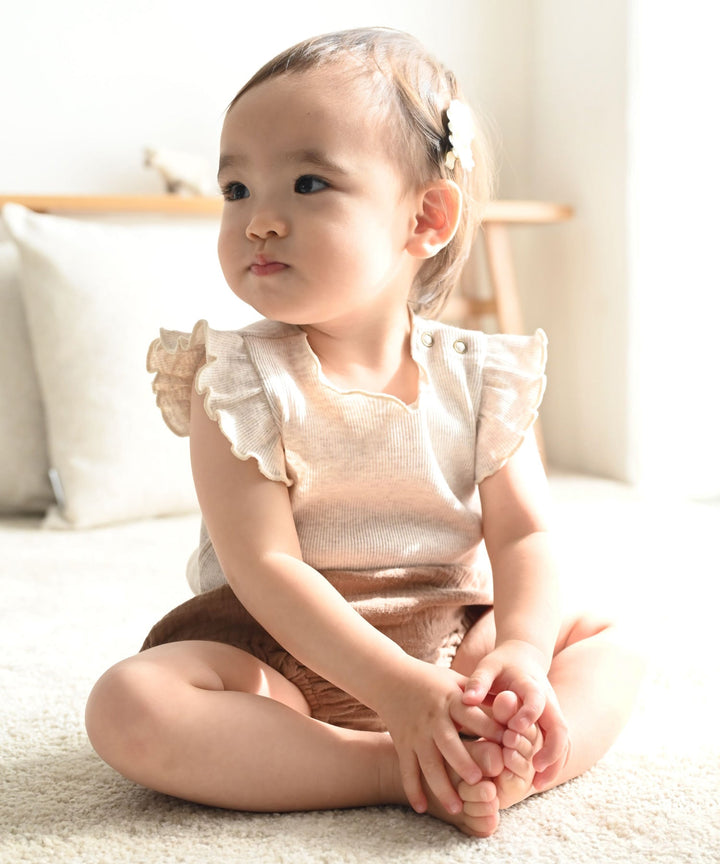 Shoulder Frill Sleeveless Ribbed Romper