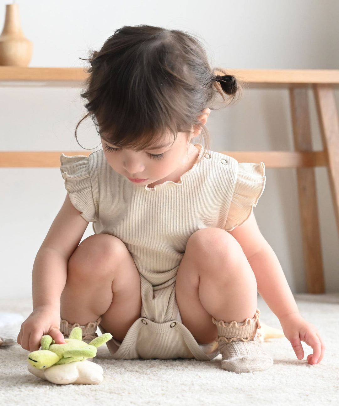 Shoulder Frill Sleeveless Ribbed Romper